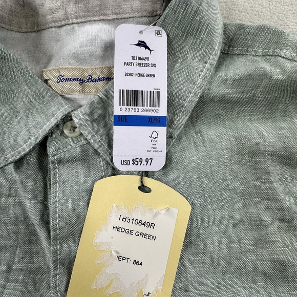 Tommy Bahama Shirt Mens XL Green Party Breezer S/S 100% Linen Short Sleeve - Picture 6 of 13
